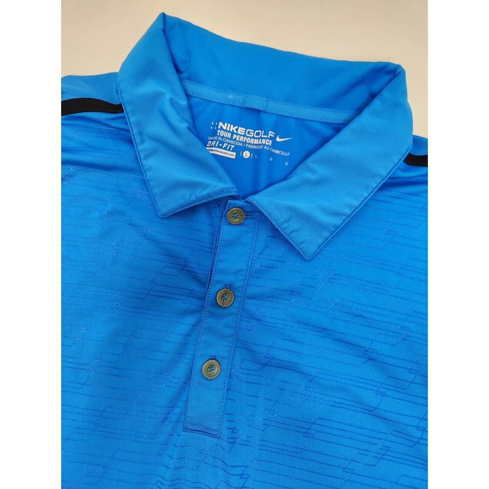 Nike Golf Tour Performance‎ Polo Shirt Men's L Blue Dri-Fit Stretch Geometric